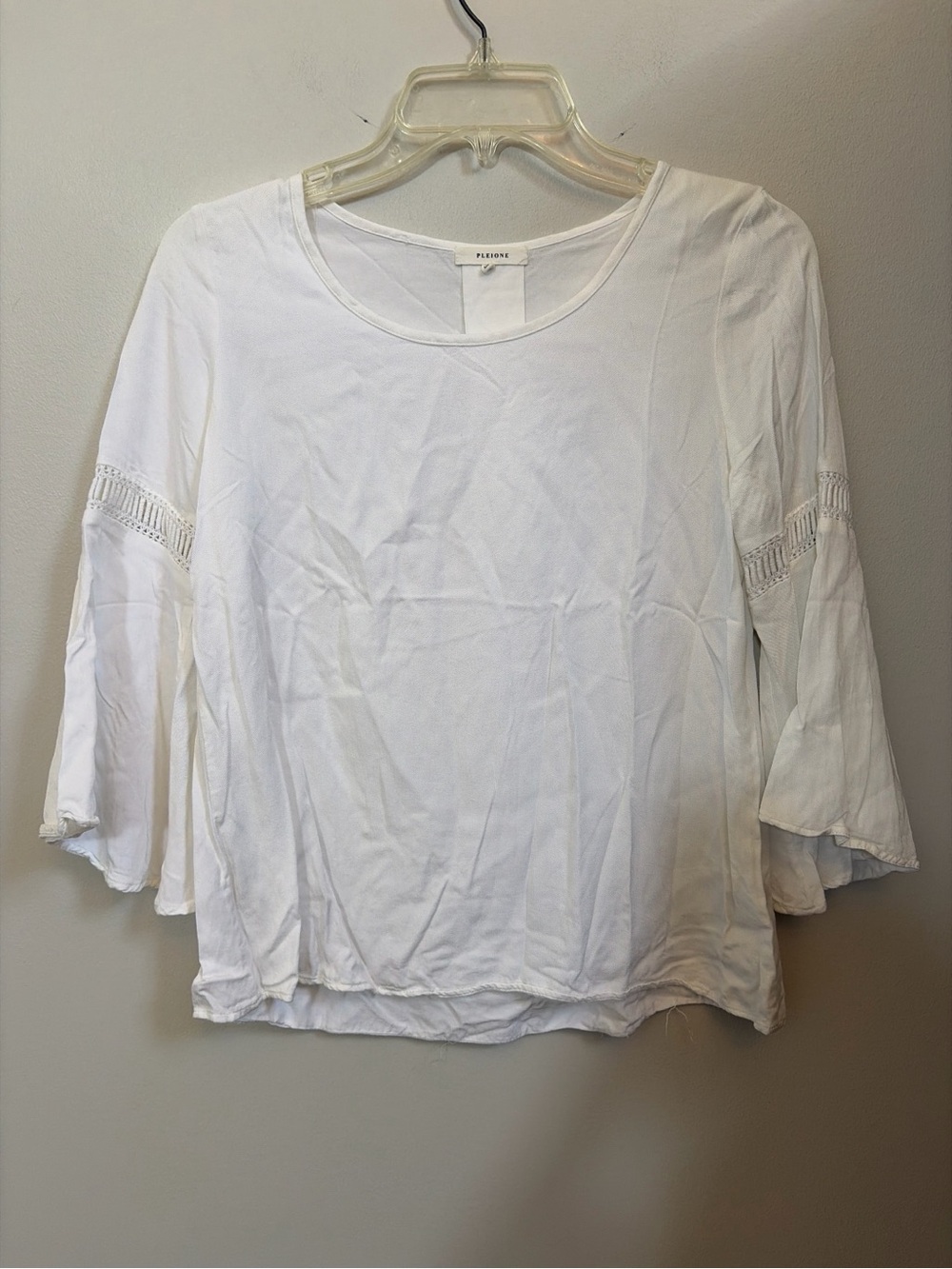 Pleione White Bell-Sleeve Crochet-Trim Top